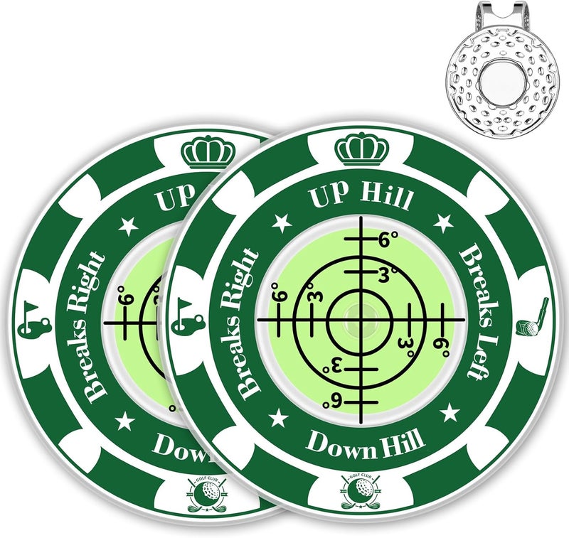 Tsocent Golf Green Reader, 2 Pack Ball Marker for Putting Green with High Precision Horizontal Bubble, Golf Accessories Putt Aid Tool with Hat Clip, Present for Men Women - Image 1